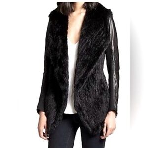 June Women's Black Rabbit Fur and Faux Leather Jacket
